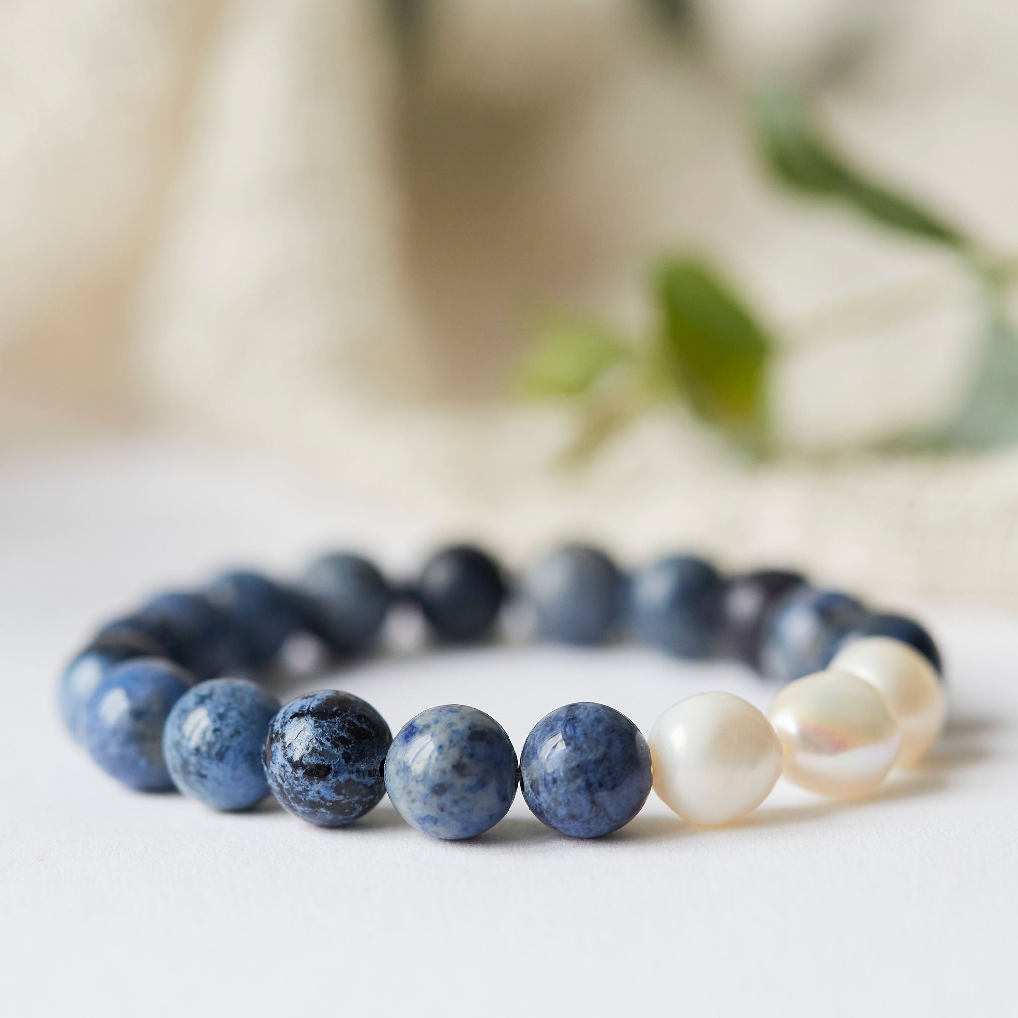 Dumortierite and Freshwater Pearl Bracelet