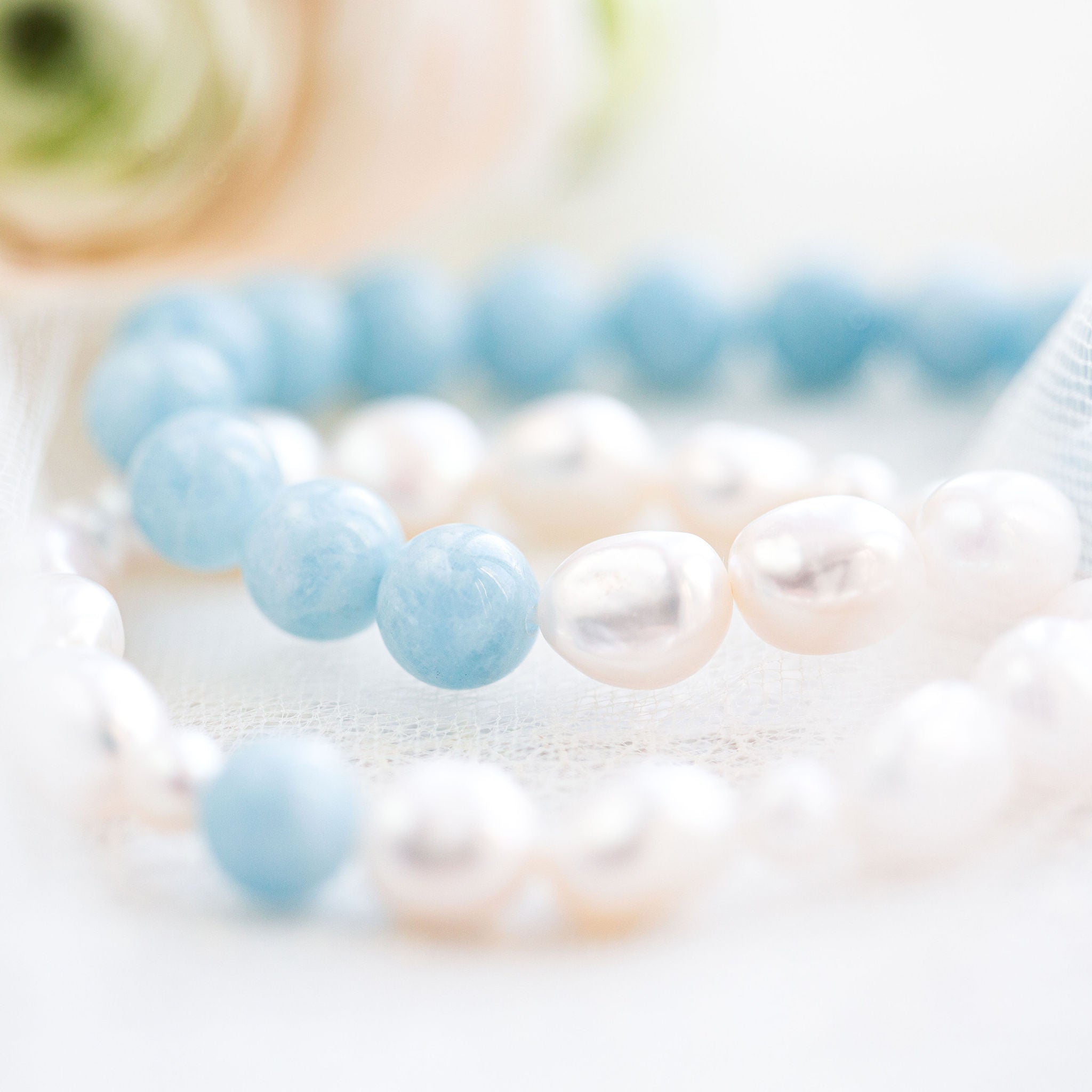 Duo de bracelets d'aigue-marine et de perles d'eau douce