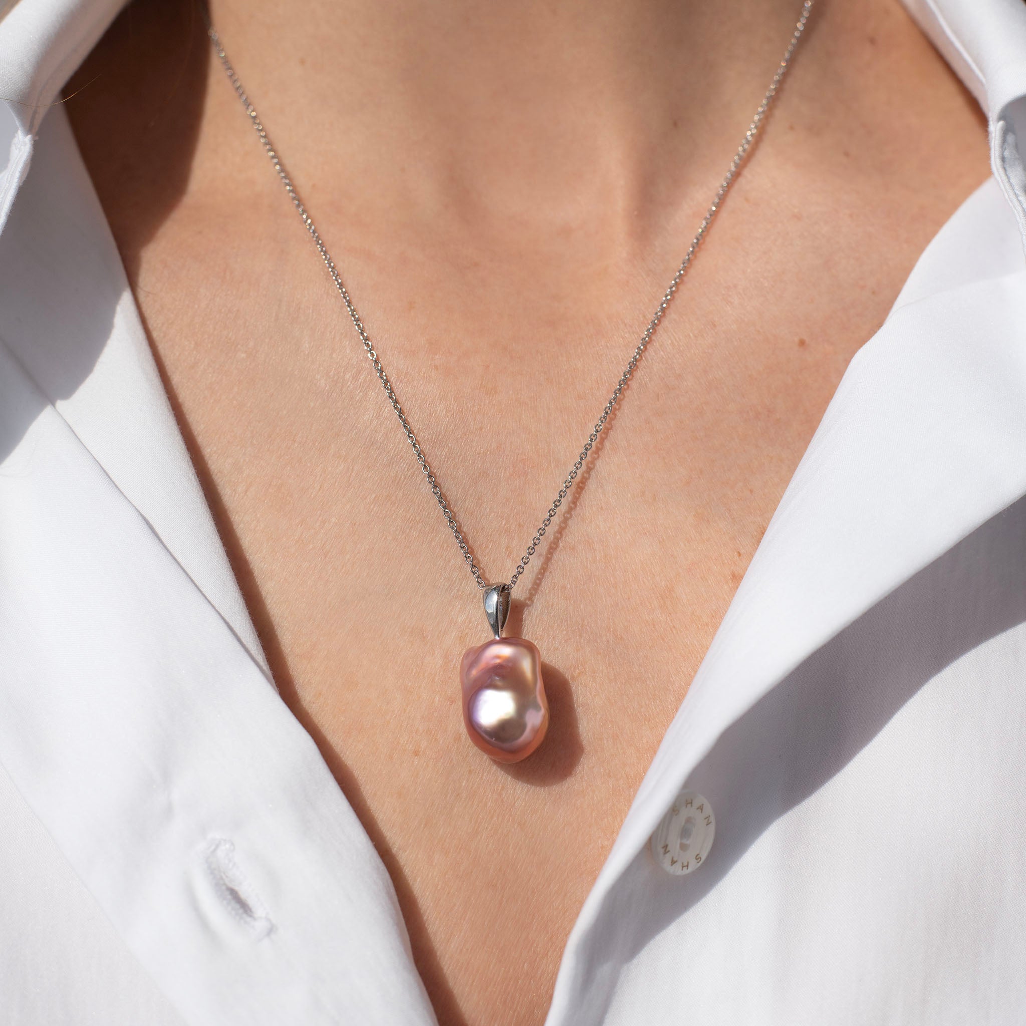 Pink fireball freshwater pearl necklace