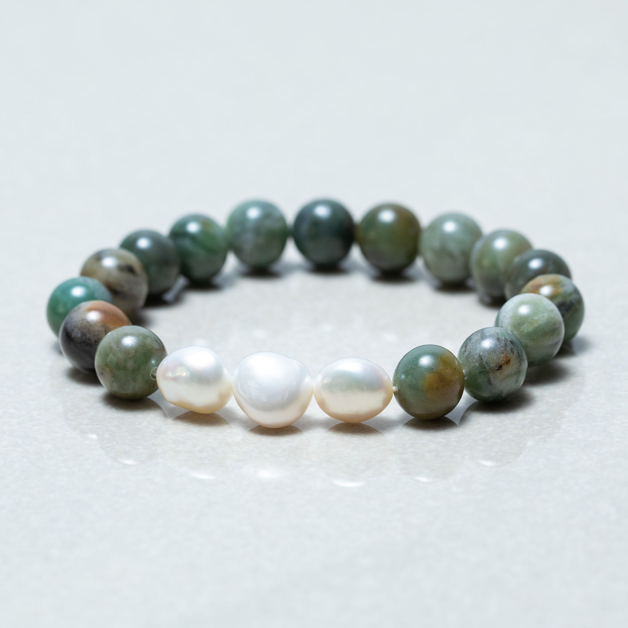 African Jade and Freshwater Pearl Bracelet