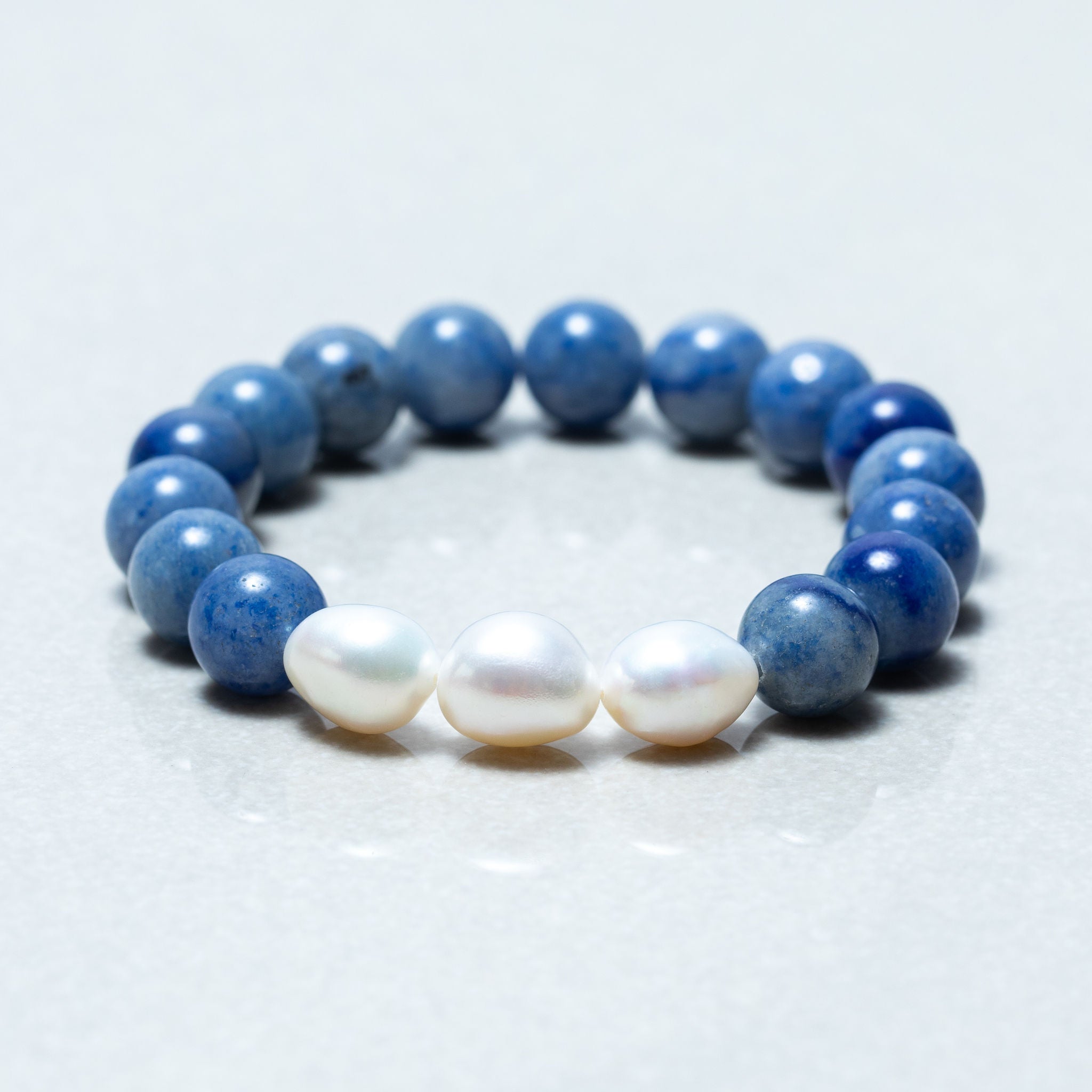 Bracelet d'aventurine bleue et de perles d'eau douce