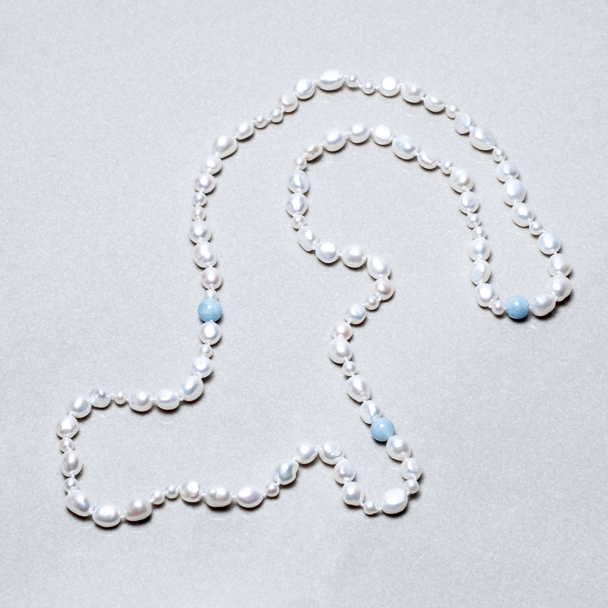 Freshwater pearl and aquamarine necklace