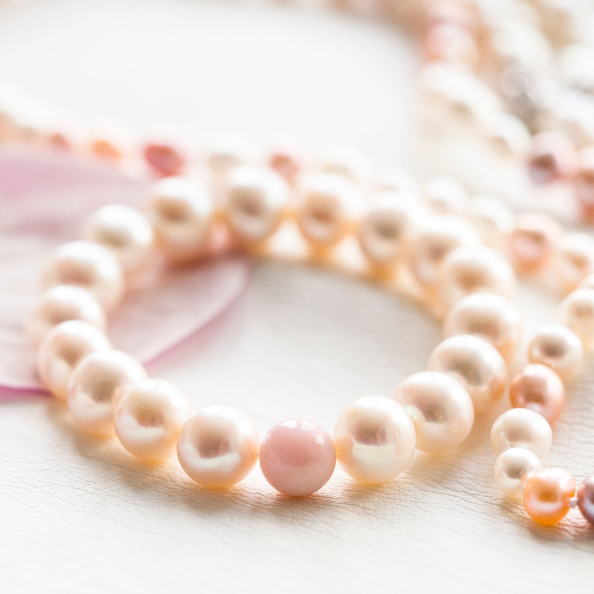 Freshwater Pearl and Peruvian Pink Opal Bracelet