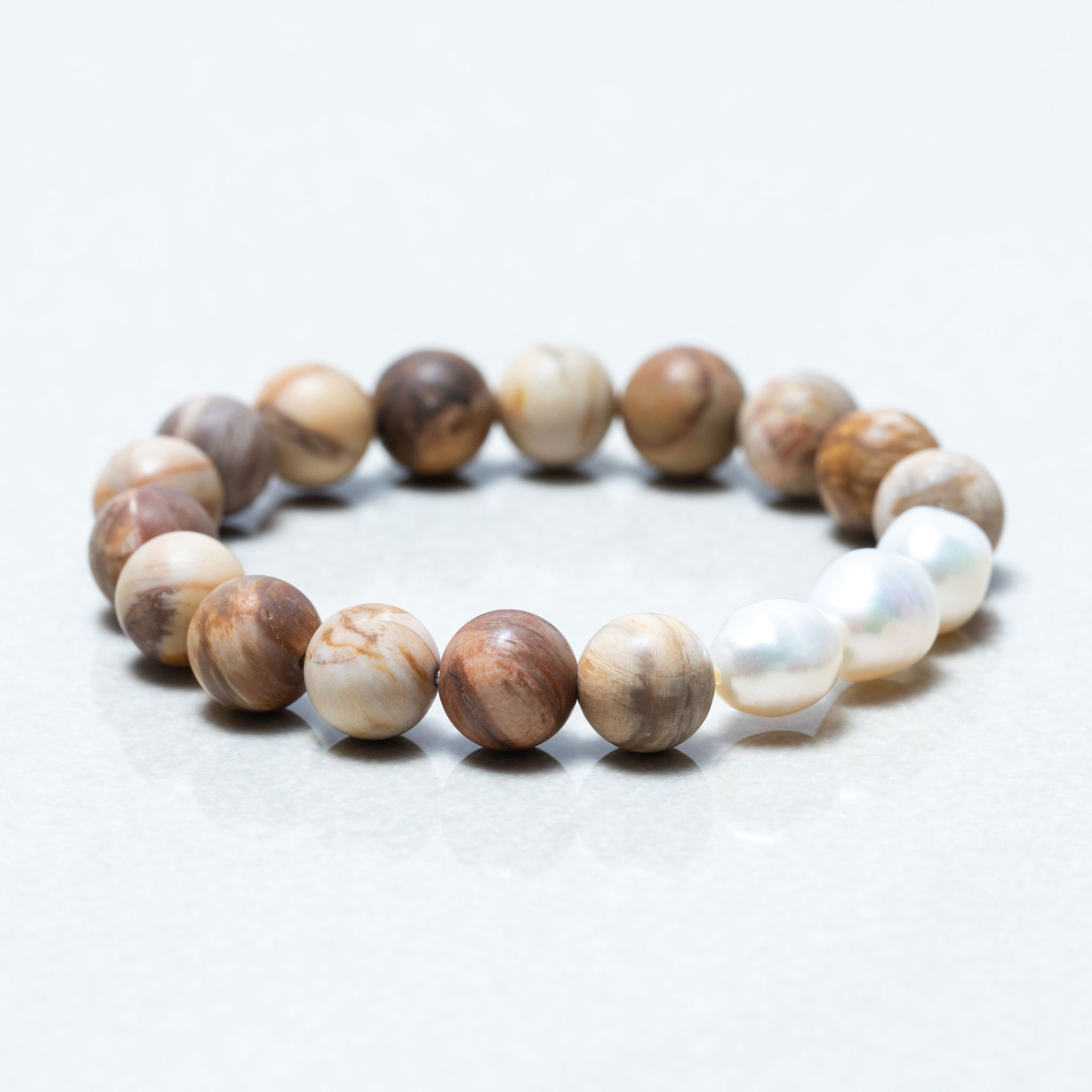 Petrified Wood and Freshwater Pearl Bracelet