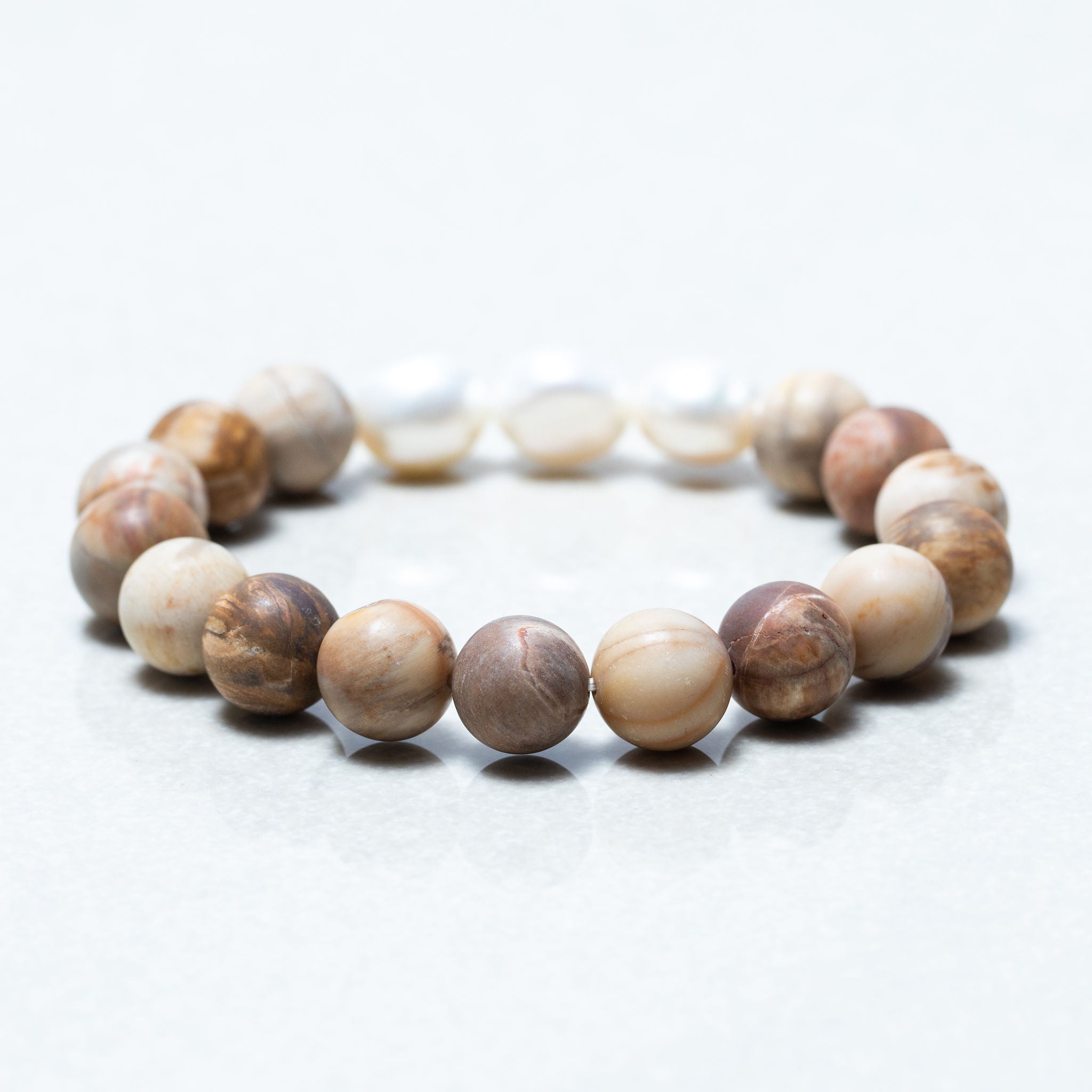 Petrified Wood and Freshwater Pearl Bracelet