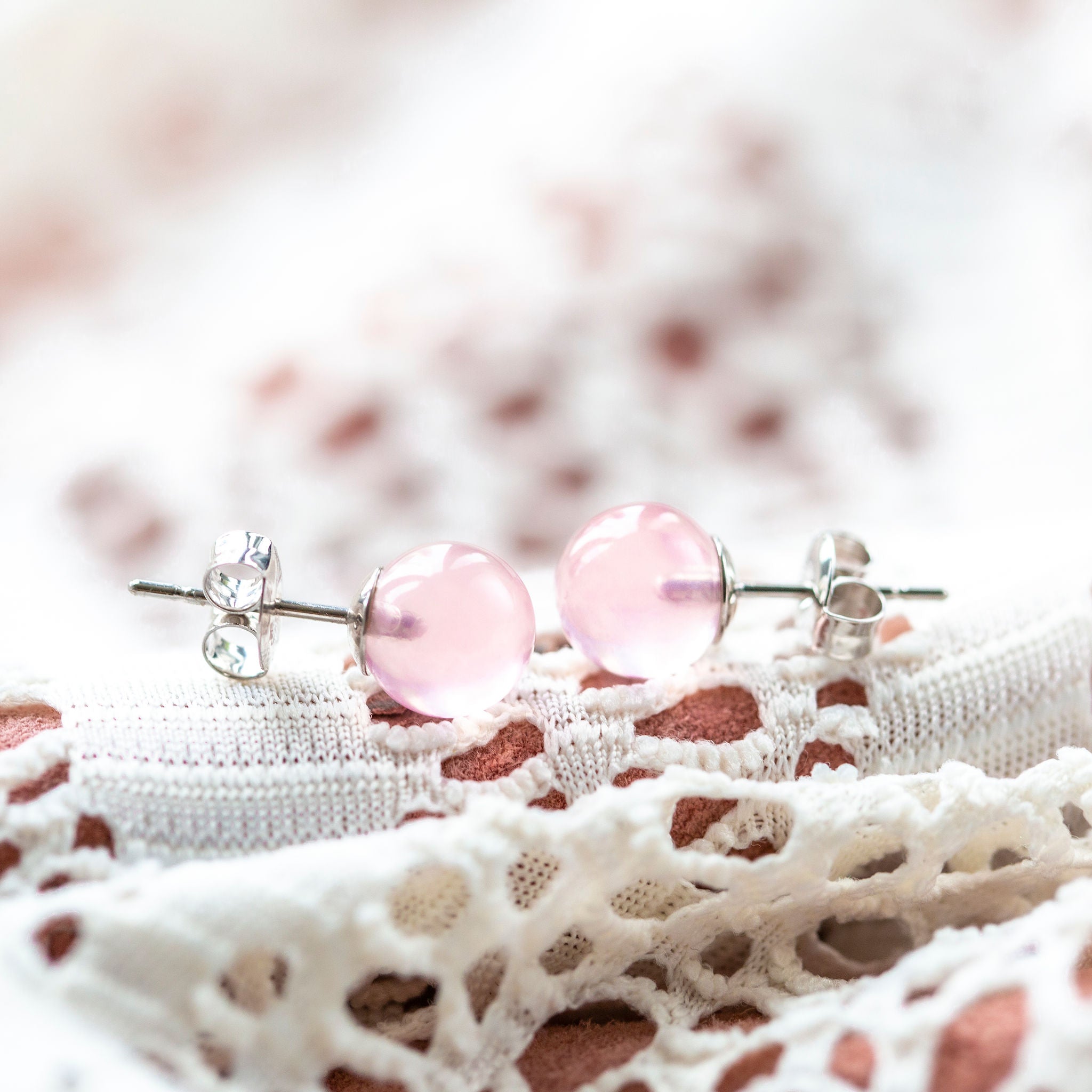 Boucles d'oreilles de quartz rose