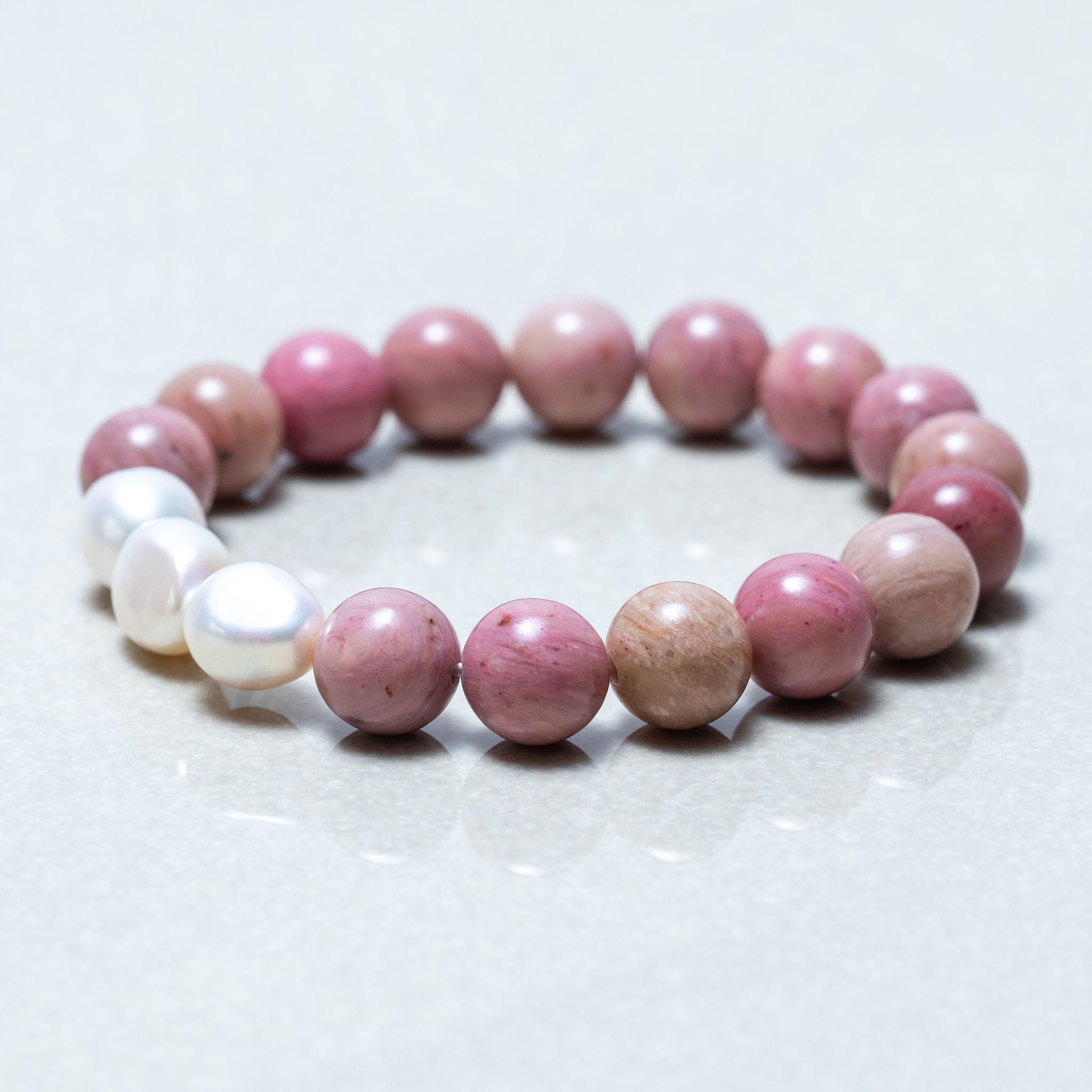 Pink Rhodonite and Freshwater Pearl Bracelet