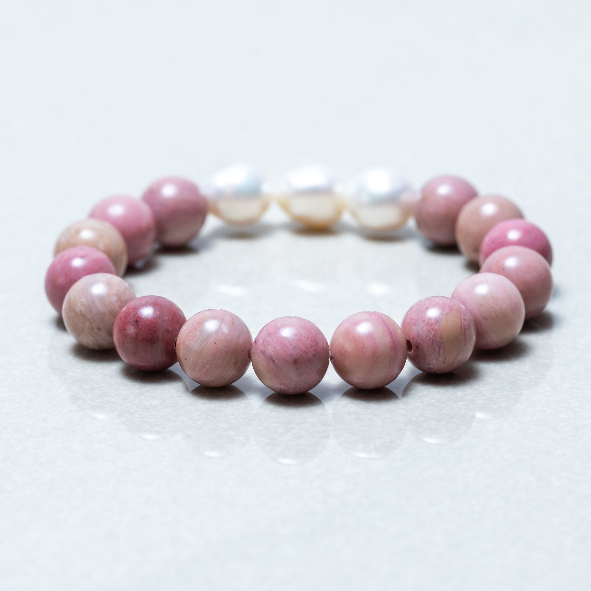 Pink Rhodonite and Freshwater Pearl Bracelet