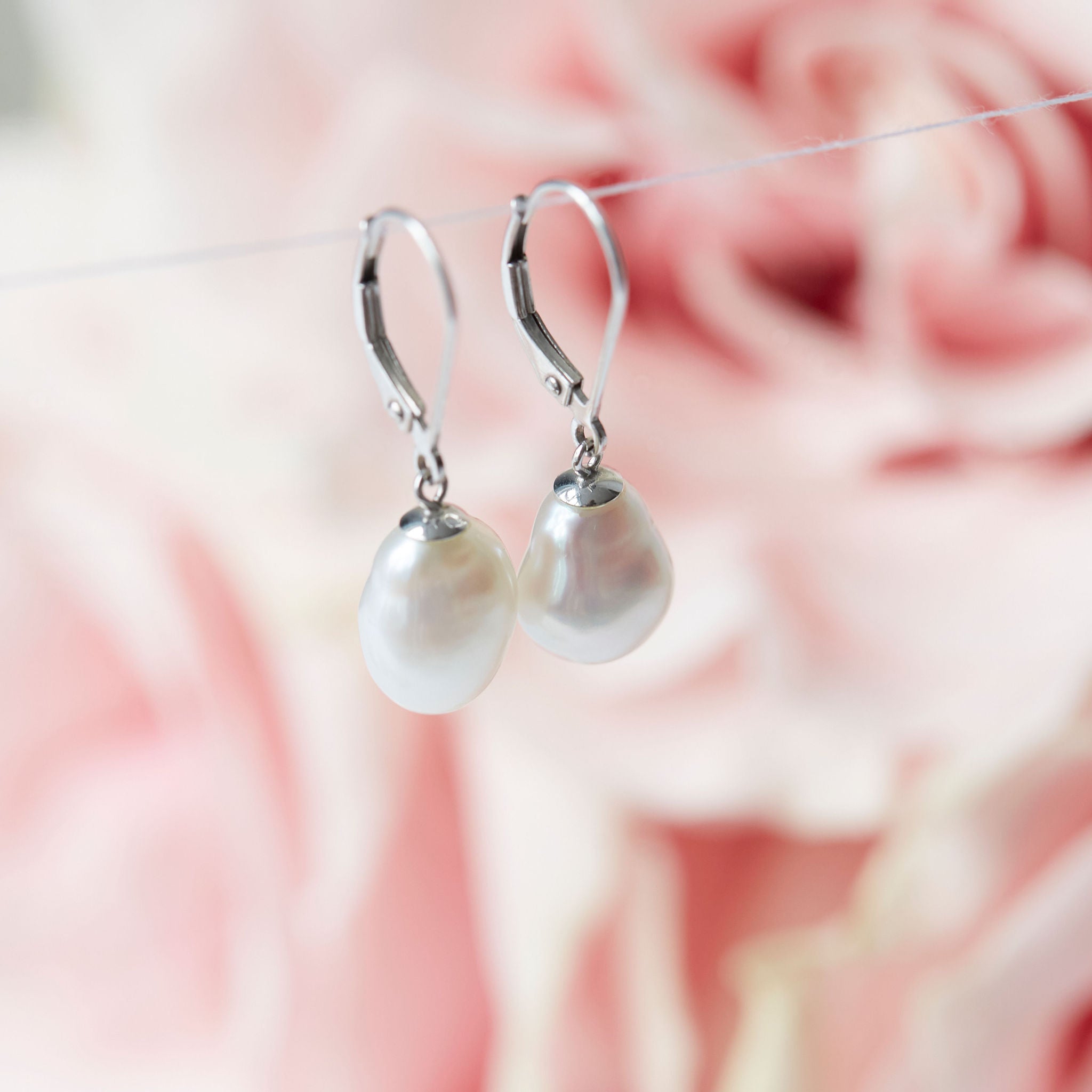 White Baroque Freshwater Pearl Earrings